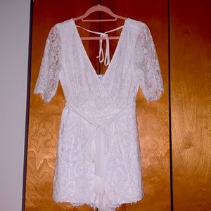 White V-Neck Romper Wedding Shower